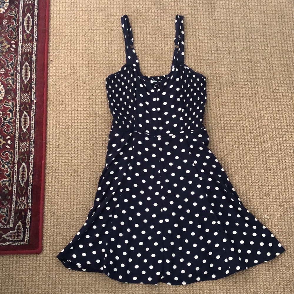 Blue and white polka dot dress